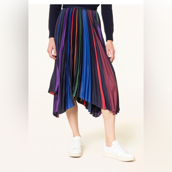 Polo Ralph Lauren Jaden striped Navy Stripe Pleated MIDI Skirt Size XS n… - Picture 3 of 8